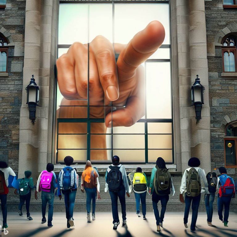 "AI generated picture of finger pointing at students