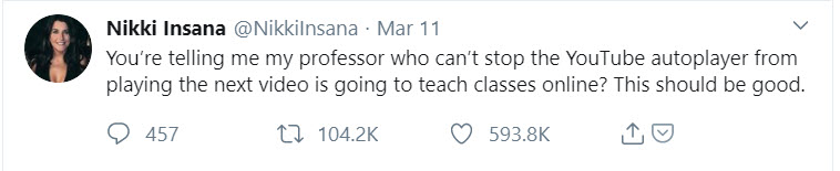 humuourous tweet about professors not being good at technology