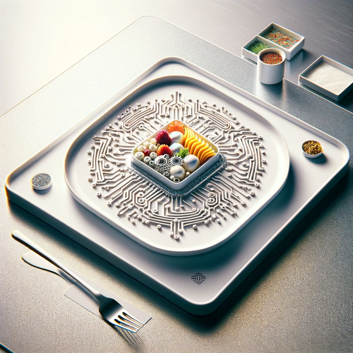 AI-generated image of food on a computer-chip plate