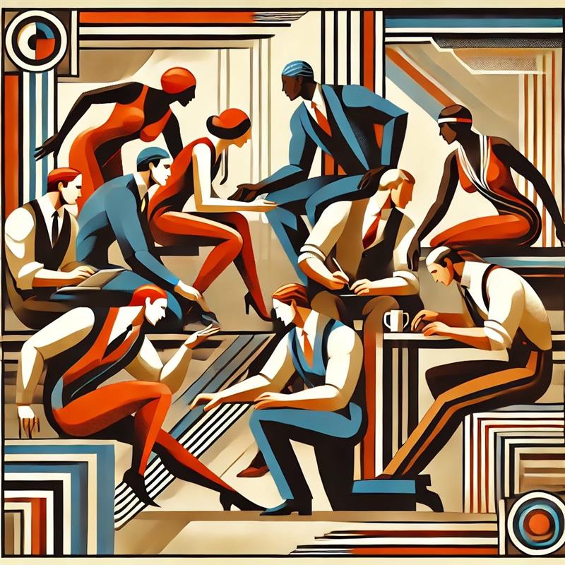 Image of men women in art deco style 