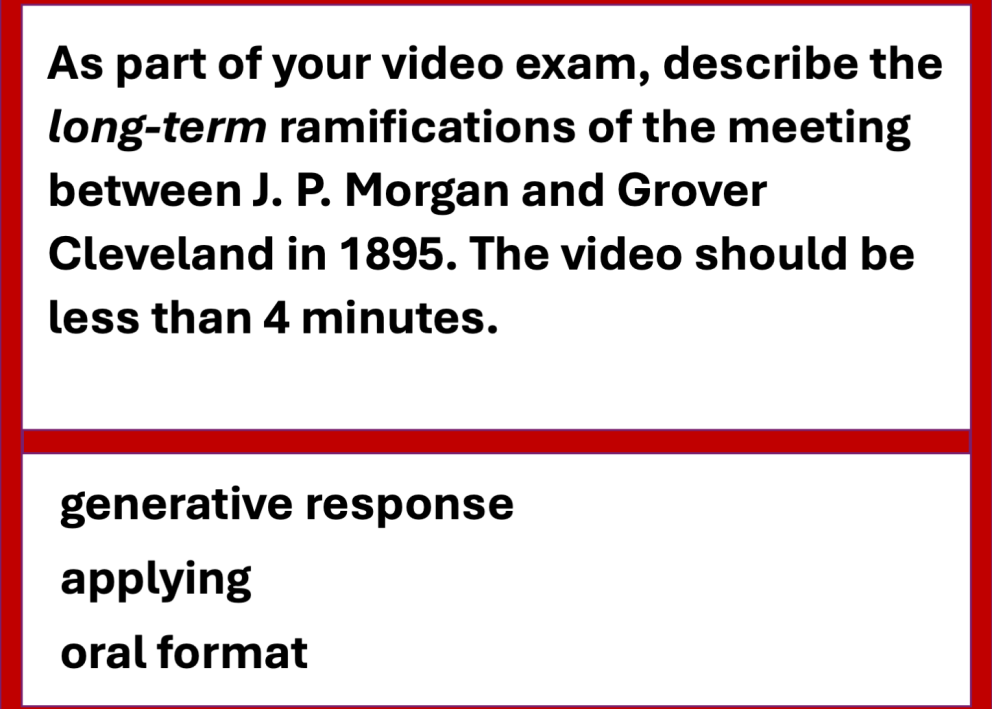 Example exam questions from the field of economic history about The Golden Age. The question difficulty is relatively high, involving generative response at the applying level in an oral format..