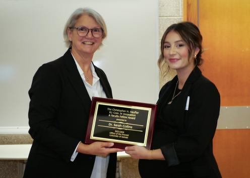 KU Provost Barb Barbara Bichelmeyer with Haufler Award winner Sara Collins.