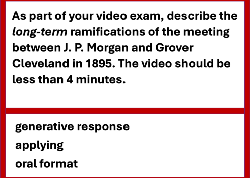 Example exam questions from the field of economic history about The Golden Age. The question difficulty is relatively high, involving generative response at the applying level in an oral format..